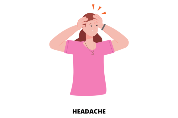 Headache Medical Illustration. Woman Wit