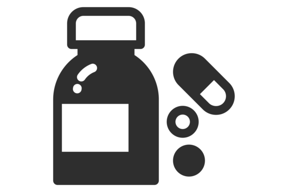 Medical Drugs Icon. Bottle with Tablets