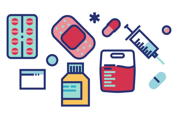 Treatment and Medical Supplies Icons. Co